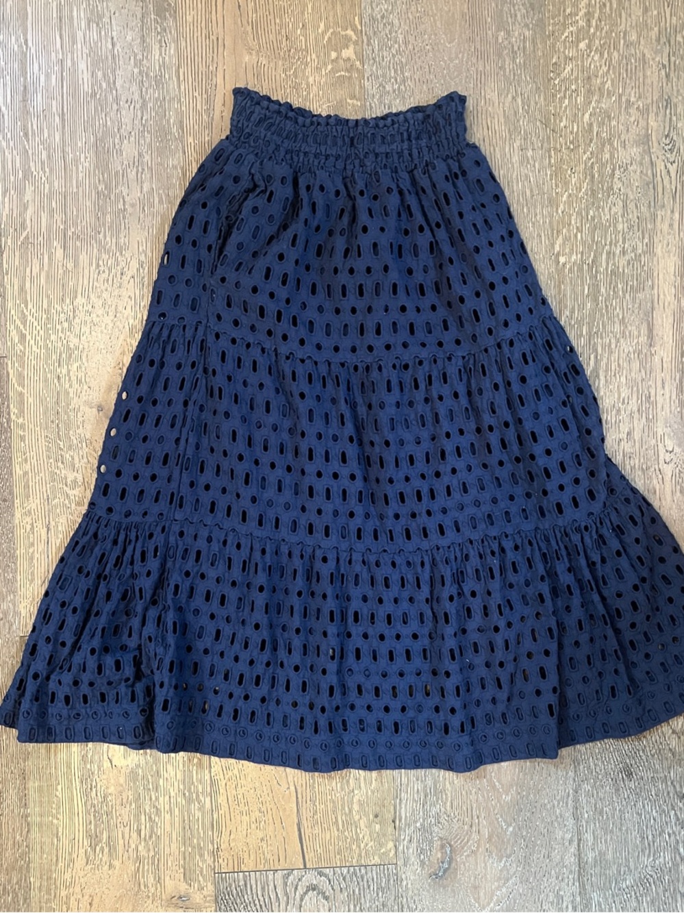 Anthropology Long Navy Eyelet Skirt with Pockets - Navy